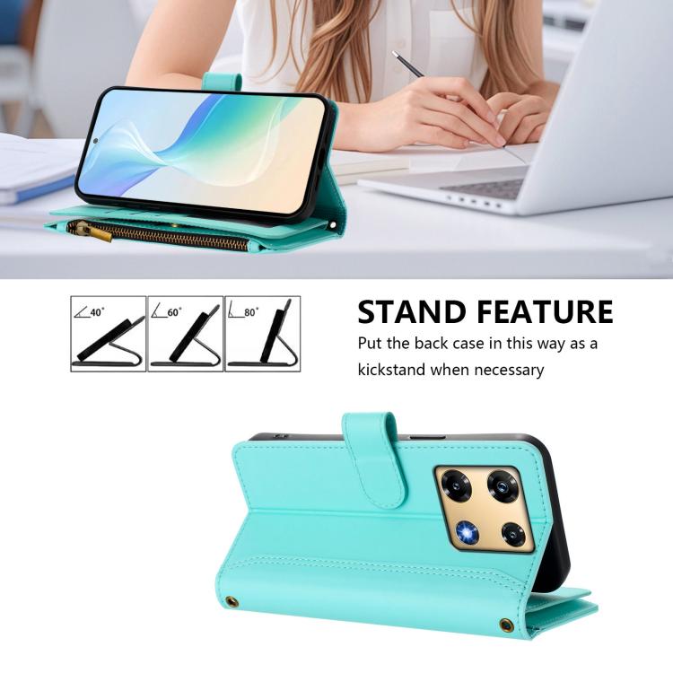 For Infinix Note 30 Pro 4G Magnetic Closure 9 Card Slots Zipper Leather Case with Hand Strap