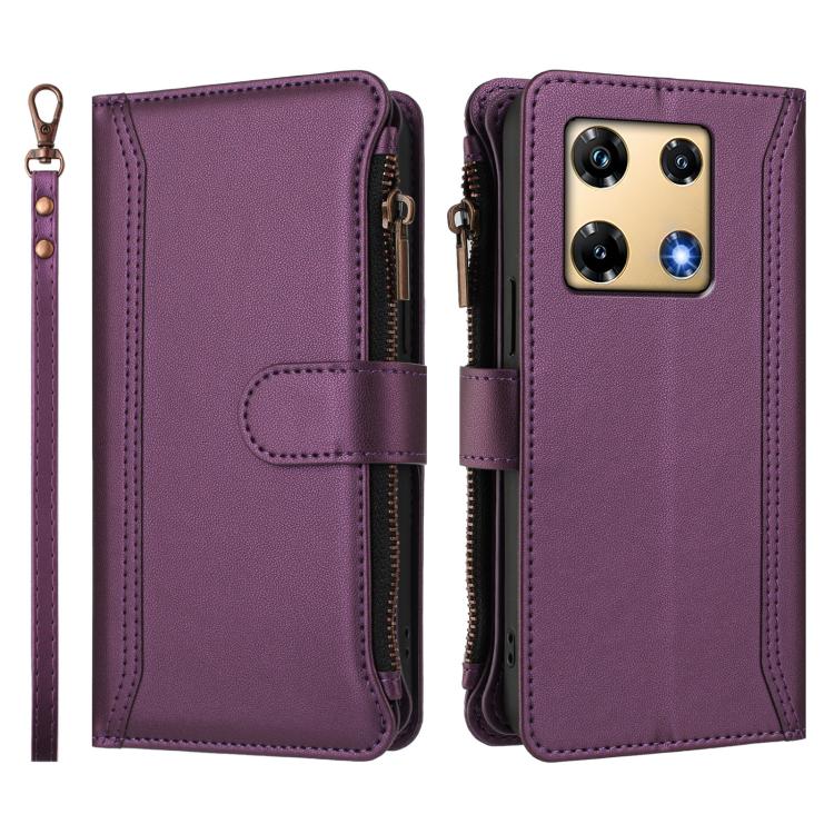For Infinix Note 30 Pro 4G Magnetic Closure 9 Card Slots Zipper Leather Case with Hand Strap