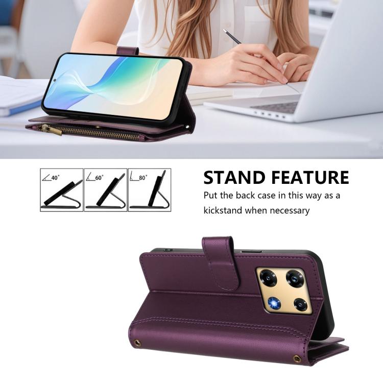 For Infinix Note 30 Pro 4G Magnetic Closure 9 Card Slots Zipper Leather Case with Hand Strap