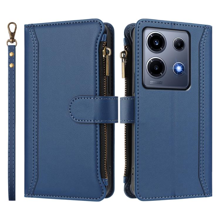 For Infinix Note 30 VIP Magnetic Closure 9 Card Slots Zipper Leather Case with Hand Strap