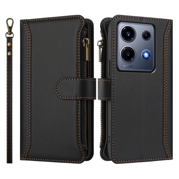 For Infinix Note 30 VIP Magnetic Closure 9 Card Slots Zipper Leather Case with Hand Strap