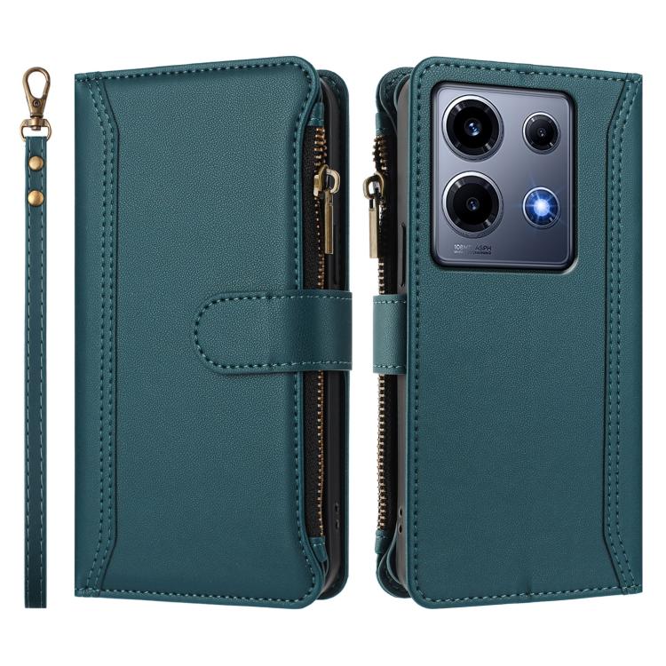 For Infinix Note 30 VIP Magnetic Closure 9 Card Slots Zipper Leather Case with Hand Strap