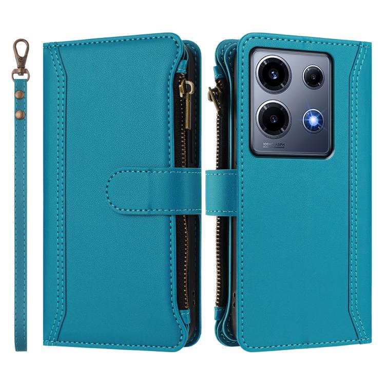 For Infinix Note 30 VIP Magnetic Closure 9 Card Slots Zipper Leather Case with Hand Strap