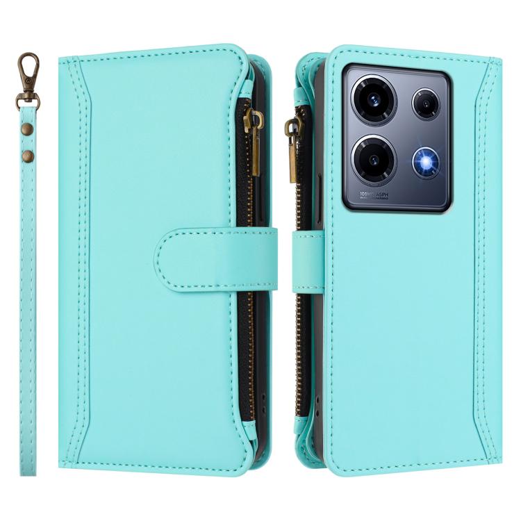 For Infinix Note 30 VIP Magnetic Closure 9 Card Slots Zipper Leather Case with Hand Strap