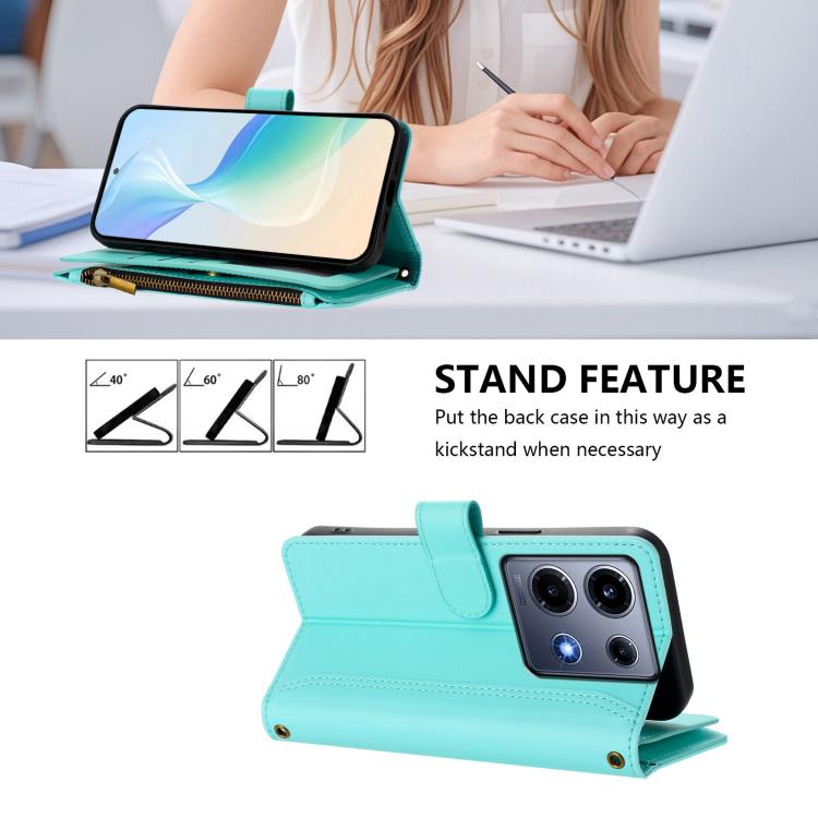 For Infinix Note 30 VIP Magnetic Closure 9 Card Slots Zipper Leather Case with Hand Strap