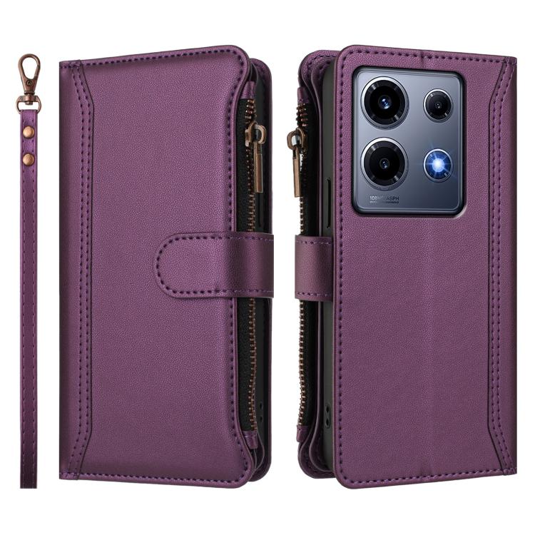 For Infinix Note 30 VIP Magnetic Closure 9 Card Slots Zipper Leather Case with Hand Strap