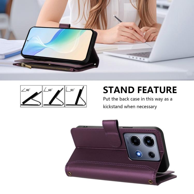 For Infinix Note 30 VIP Magnetic Closure 9 Card Slots Zipper Leather Case with Hand Strap
