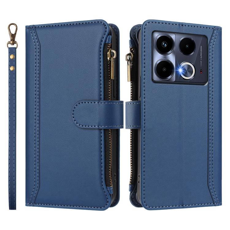 For Infinix Note 40 5G Magnetic Closure 9 Card Slots Zipper Leather Case with Hand Strap