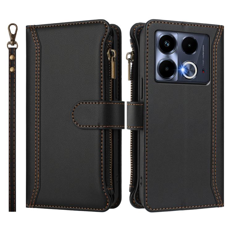 For Infinix Note 40 5G Magnetic Closure 9 Card Slots Zipper Leather Case with Hand Strap