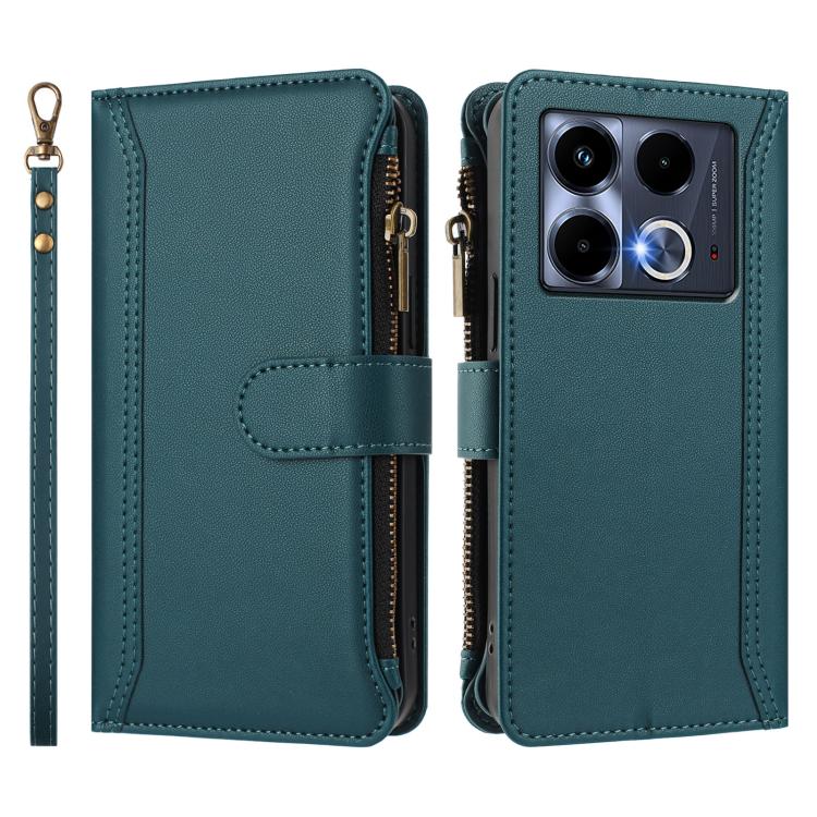 For Infinix Note 40 5G Magnetic Closure 9 Card Slots Zipper Leather Case with Hand Strap
