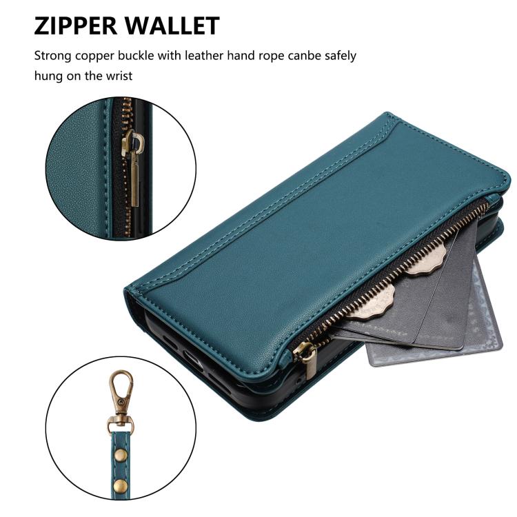 For Infinix Note 40 5G Magnetic Closure 9 Card Slots Zipper Leather Case with Hand Strap