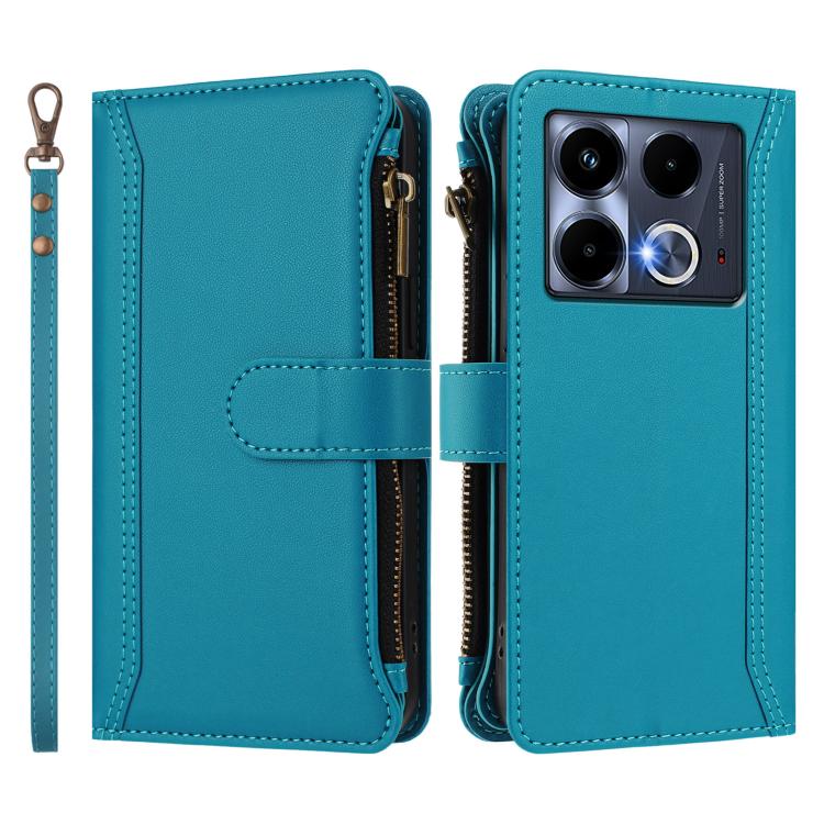 For Infinix Note 40 5G Magnetic Closure 9 Card Slots Zipper Leather Case with Hand Strap