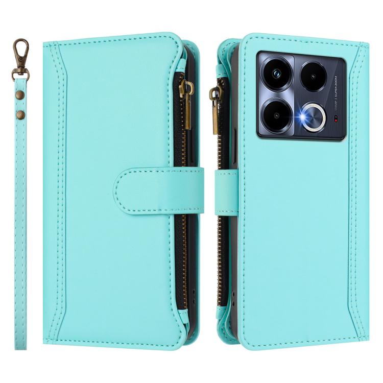 For Infinix Note 40 5G Magnetic Closure 9 Card Slots Zipper Leather Case with Hand Strap