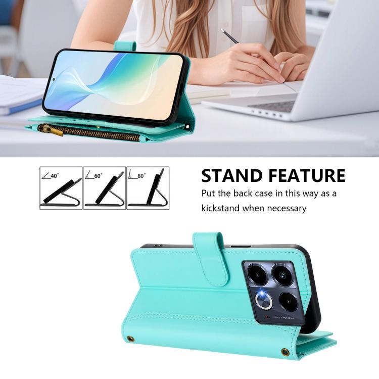 For Infinix Note 40 5G Magnetic Closure 9 Card Slots Zipper Leather Case with Hand Strap