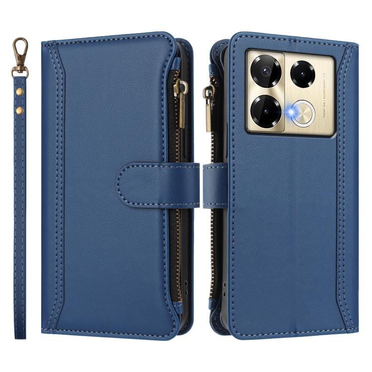 For Infinix Note 40 Pro 4G / 5G Magnetic Closure 9 Card Slots Zipper Leather Case with Hand Strap