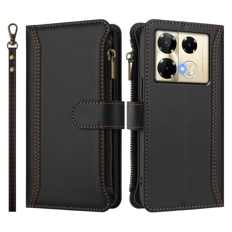 For Infinix Note 40 Pro 4G / 5G Magnetic Closure 9 Card Slots Zipper Leather Case with Hand Strap