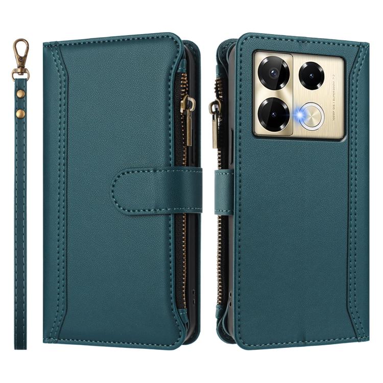 For Infinix Note 40 Pro 4G / 5G Magnetic Closure 9 Card Slots Zipper Leather Case with Hand Strap