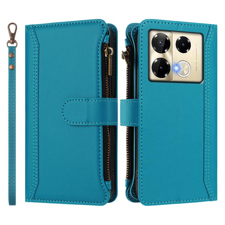 For Infinix Note 40 Pro 4G / 5G Magnetic Closure 9 Card Slots Zipper Leather Case with Hand Strap