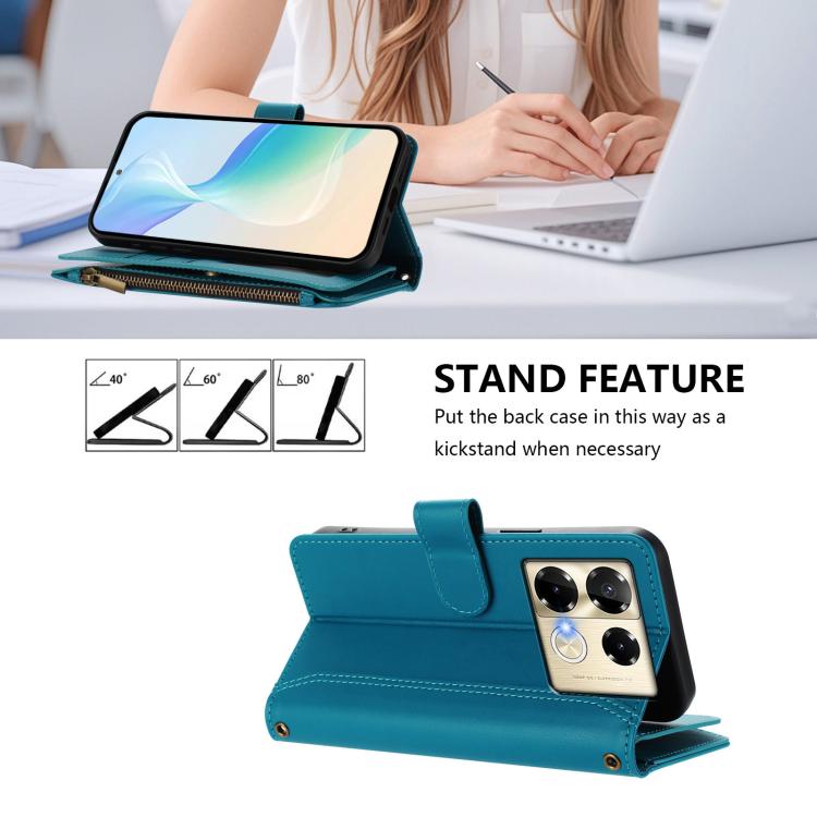 For Infinix Note 40 Pro 4G / 5G Magnetic Closure 9 Card Slots Zipper Leather Case with Hand Strap