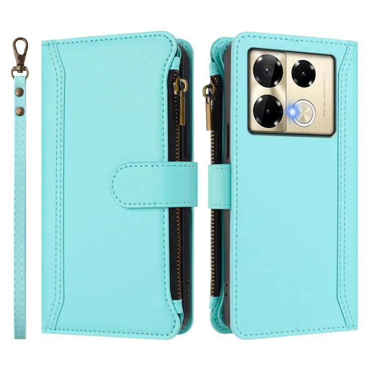 For Infinix Note 40 Pro 4G / 5G Magnetic Closure 9 Card Slots Zipper Leather Case with Hand Strap