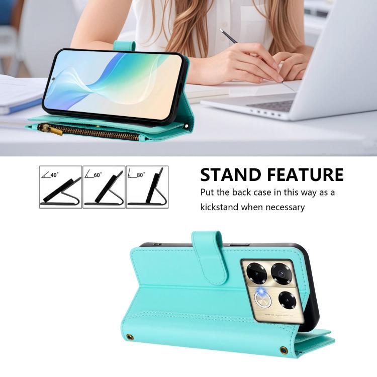 For Infinix Note 40 Pro 4G / 5G Magnetic Closure 9 Card Slots Zipper Leather Case with Hand Strap