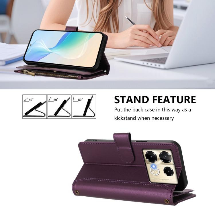 For Infinix Note 40 Pro 4G / 5G Magnetic Closure 9 Card Slots Zipper Leather Case with Hand Strap