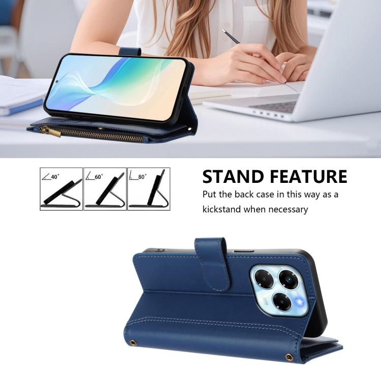 For Infinix Note 40X 5G Magnetic Closure 9 Card Slots Zipper Leather Case with Hand Strap