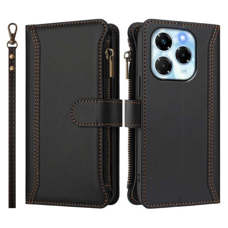 For Infinix Note 40X 5G Magnetic Closure 9 Card Slots Zipper Leather Case with Hand Strap