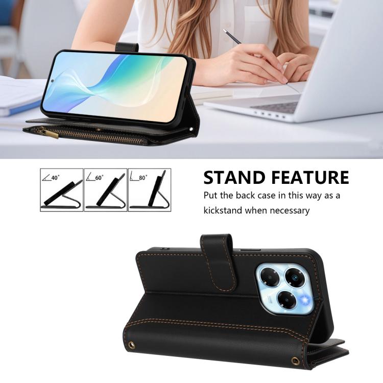 For Infinix Note 40X 5G Magnetic Closure 9 Card Slots Zipper Leather Case with Hand Strap