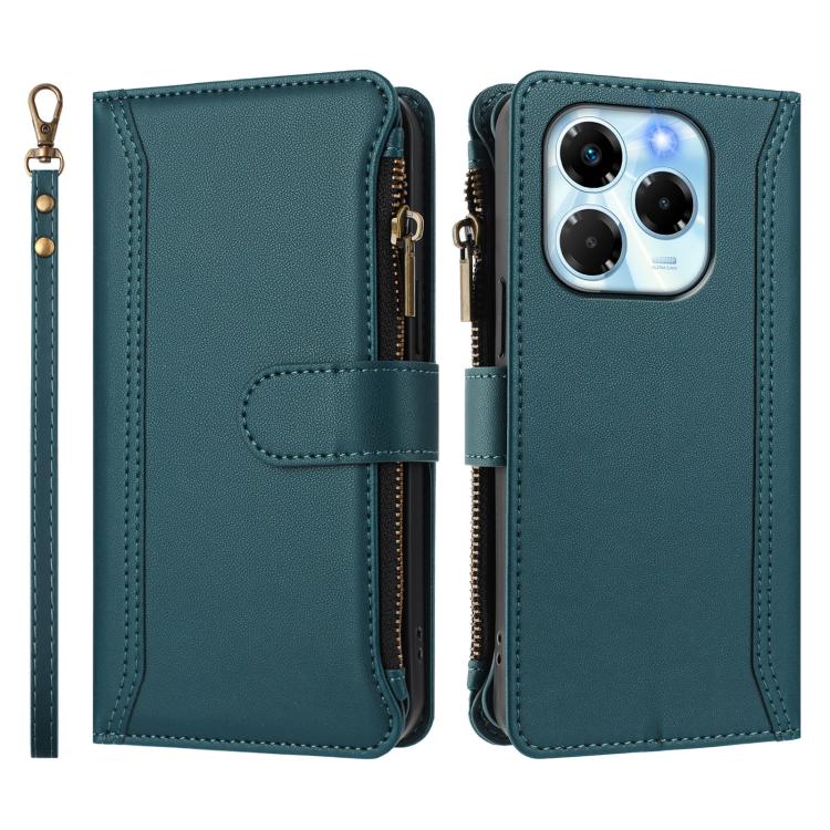 For Infinix Note 40X 5G Magnetic Closure 9 Card Slots Zipper Leather Case with Hand Strap