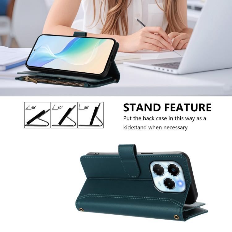 For Infinix Note 40X 5G Magnetic Closure 9 Card Slots Zipper Leather Case with Hand Strap