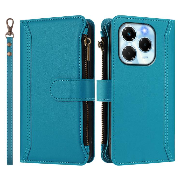 For Infinix Note 40X 5G Magnetic Closure 9 Card Slots Zipper Leather Case with Hand Strap