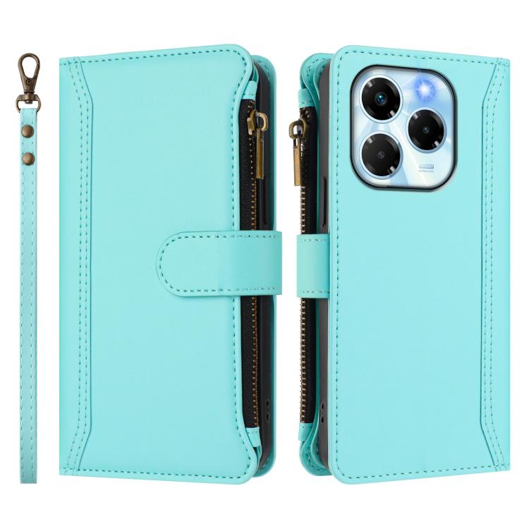 For Infinix Note 40X 5G Magnetic Closure 9 Card Slots Zipper Leather Case with Hand Strap