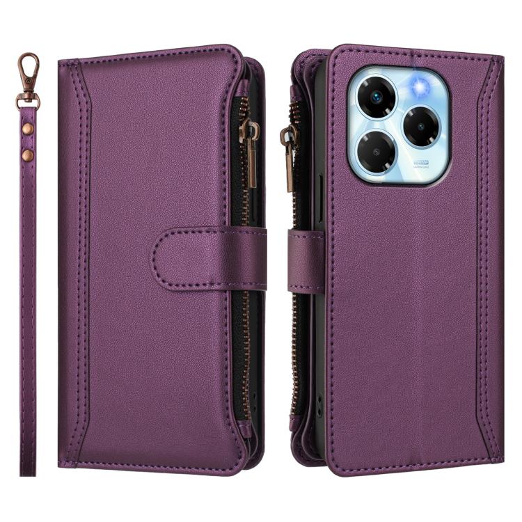 For Infinix Note 40X 5G Magnetic Closure 9 Card Slots Zipper Leather Case with Hand Strap