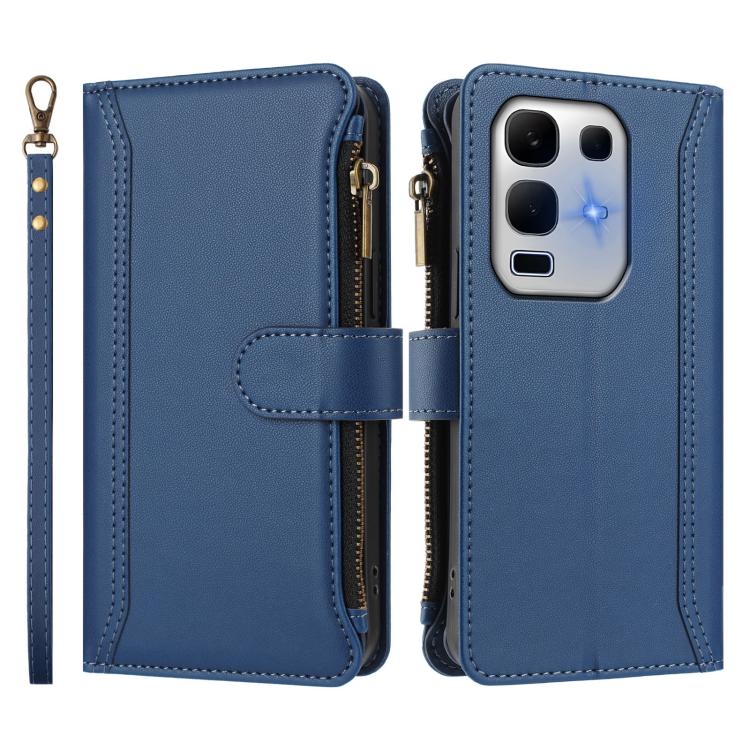 For Infinix Note 50x 5G Magnetic Closure 9 Card Slots Zipper Leather Case with Hand Strap