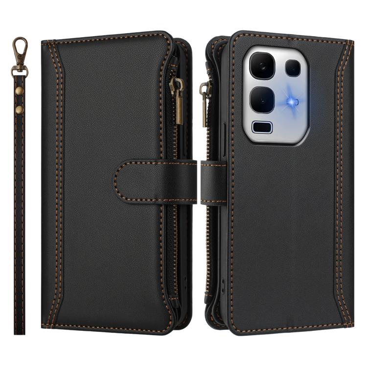 For Infinix Note 50x 5G Magnetic Closure 9 Card Slots Zipper Leather Case with Hand Strap