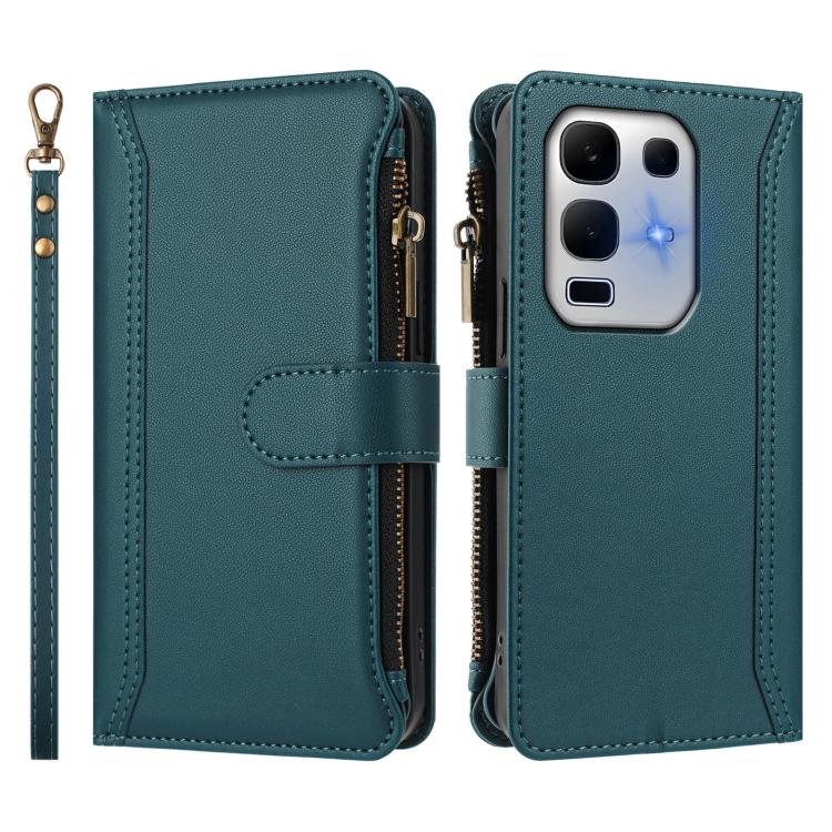 For Infinix Note 50x 5G Magnetic Closure 9 Card Slots Zipper Leather Case with Hand Strap