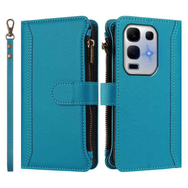 For Infinix Note 50x 5G Magnetic Closure 9 Card Slots Zipper Leather Case with Hand Strap