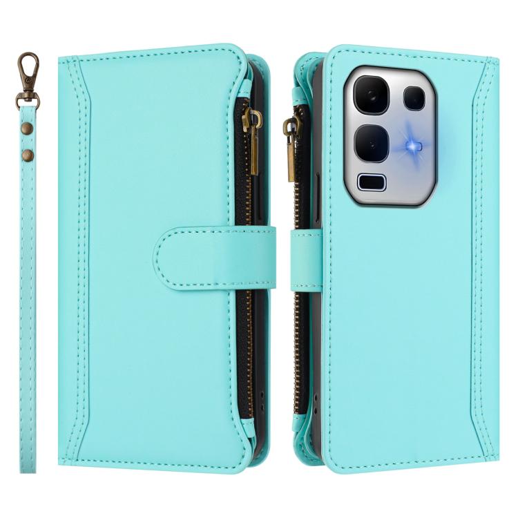 For Infinix Note 50x 5G Magnetic Closure 9 Card Slots Zipper Leather Case with Hand Strap