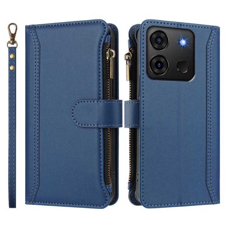 For Infinix Smart 7 Plus / 7 HD Magnetic Closure 9 Card Slots Zipper Leather Case with Hand Strap