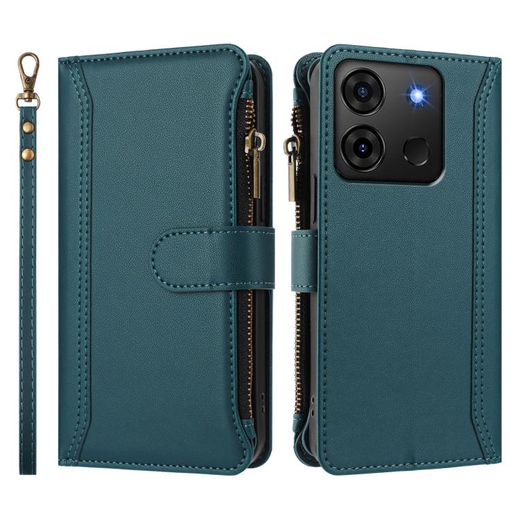 For Infinix Smart 7 Plus / 7 HD Magnetic Closure 9 Card Slots Zipper Leather Case with Hand Strap