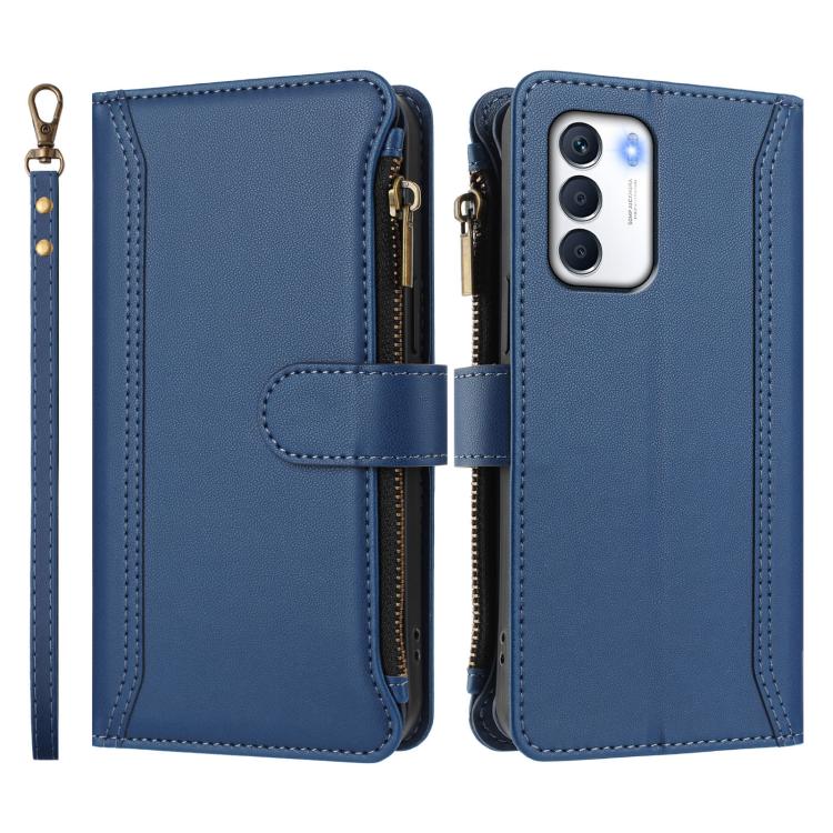 For Infinix Zero 5G 2023 Magnetic Closure 9 Card Slots Zipper Leather Case with Hand Strap