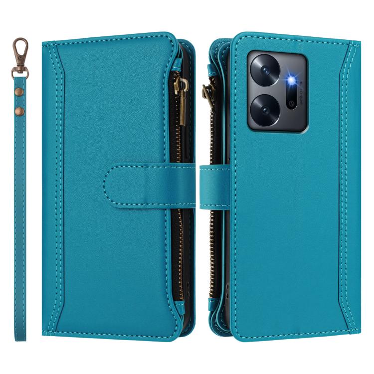 For Infinix Zero 20 Magnetic Closure 9 Card Slots Zipper Leather Case with Hand Strap