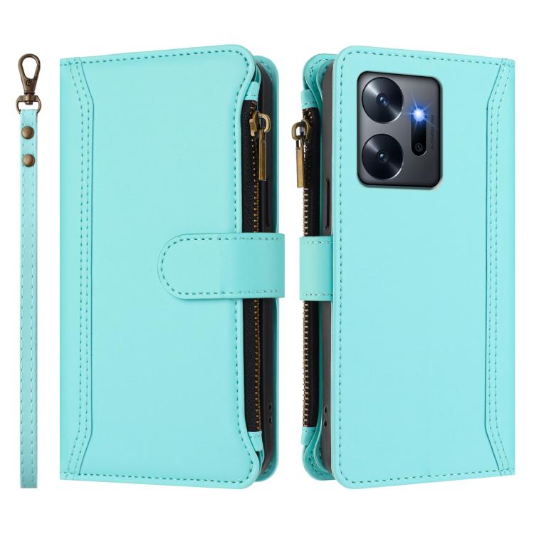 For Infinix Zero 20 Magnetic Closure 9 Card Slots Zipper Leather Case with Hand Strap