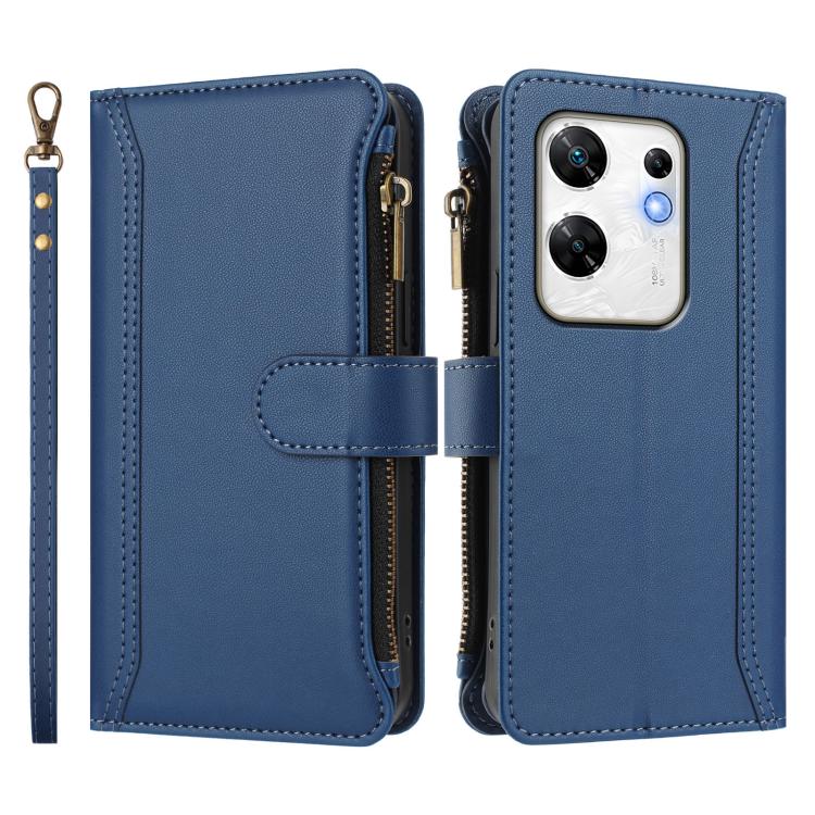 For Infinix Zero 30 4G Magnetic Closure 9 Card Slots Zipper Leather Case with Hand Strap