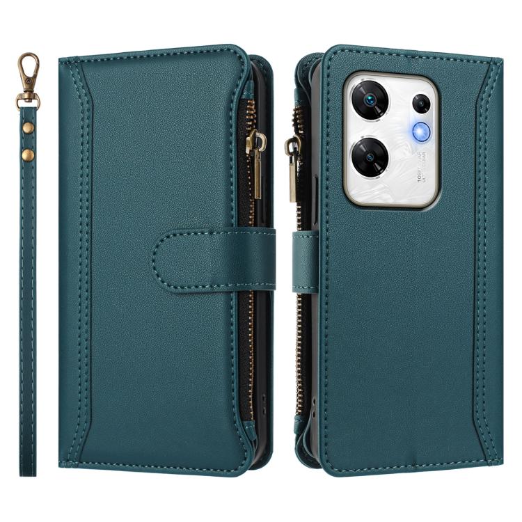 For Infinix Zero 30 4G Magnetic Closure 9 Card Slots Zipper Leather Case with Hand Strap