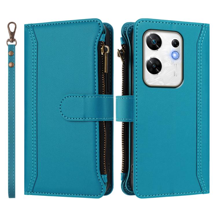 For Infinix Zero 30 4G Magnetic Closure 9 Card Slots Zipper Leather Case with Hand Strap