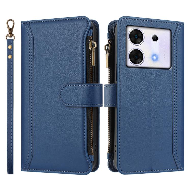 For Infinix Zero 30 5G Magnetic Closure 9 Card Slots Zipper Leather Case with Hand Strap