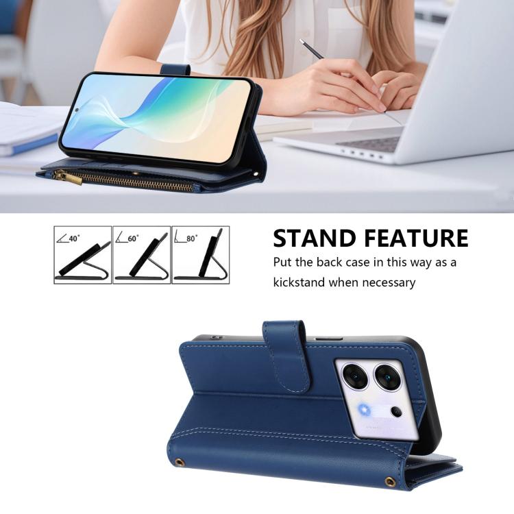 For Infinix Zero 30 5G Magnetic Closure 9 Card Slots Zipper Leather Case with Hand Strap
