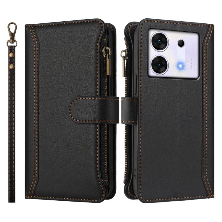 For Infinix Zero 30 5G Magnetic Closure 9 Card Slots Zipper Leather Case with Hand Strap
